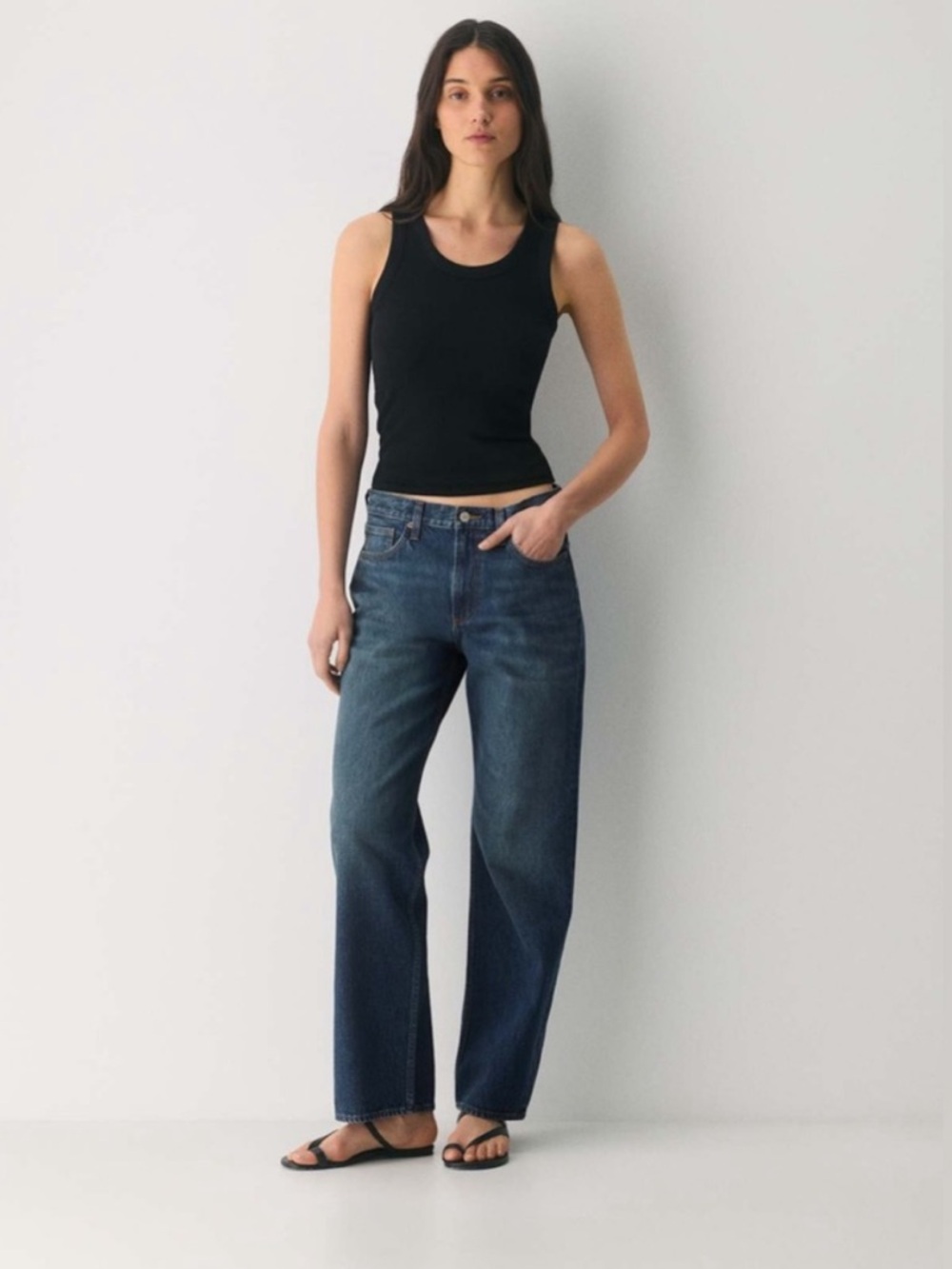 Aritzia Dark Blue High-Rise Wide Leg Jeans